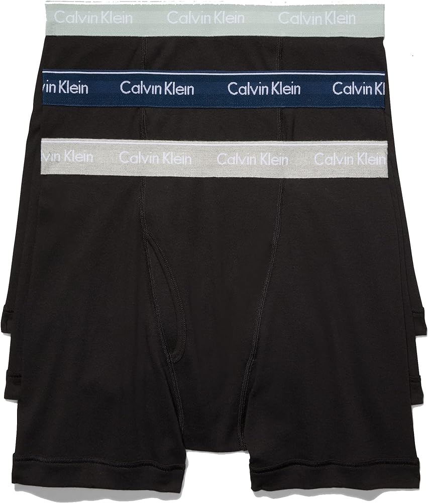 Calvin Klein Men's Underwear Cotton 3-Pack Boxer Brief, Black Bodies W/Classic Navy, SAGE Meadow, Grey Heather, Medium