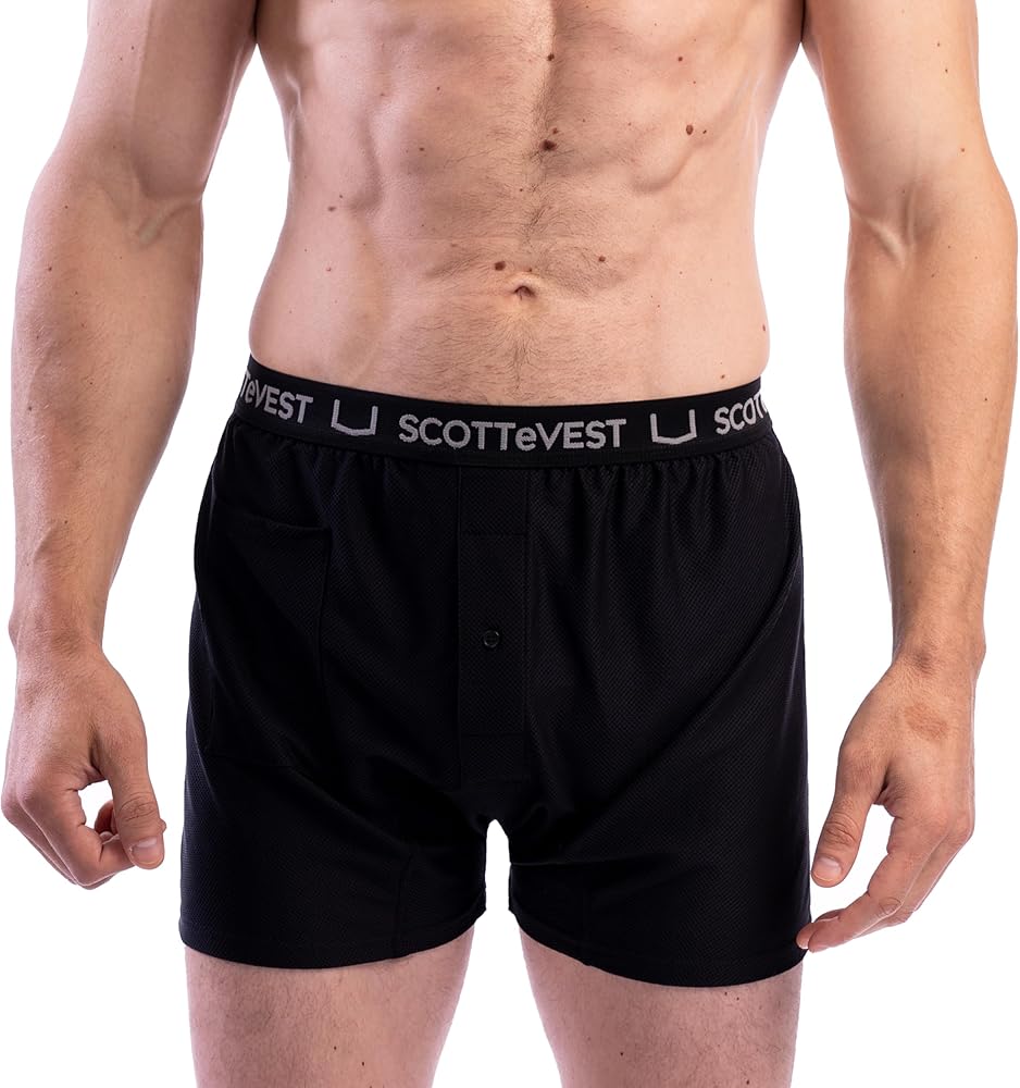 SCOTTeVEST Boxers for Men - 2 Hidden Pockets - Breathable Anti-Microbial Moisture Wicking Underwear for Travel & More