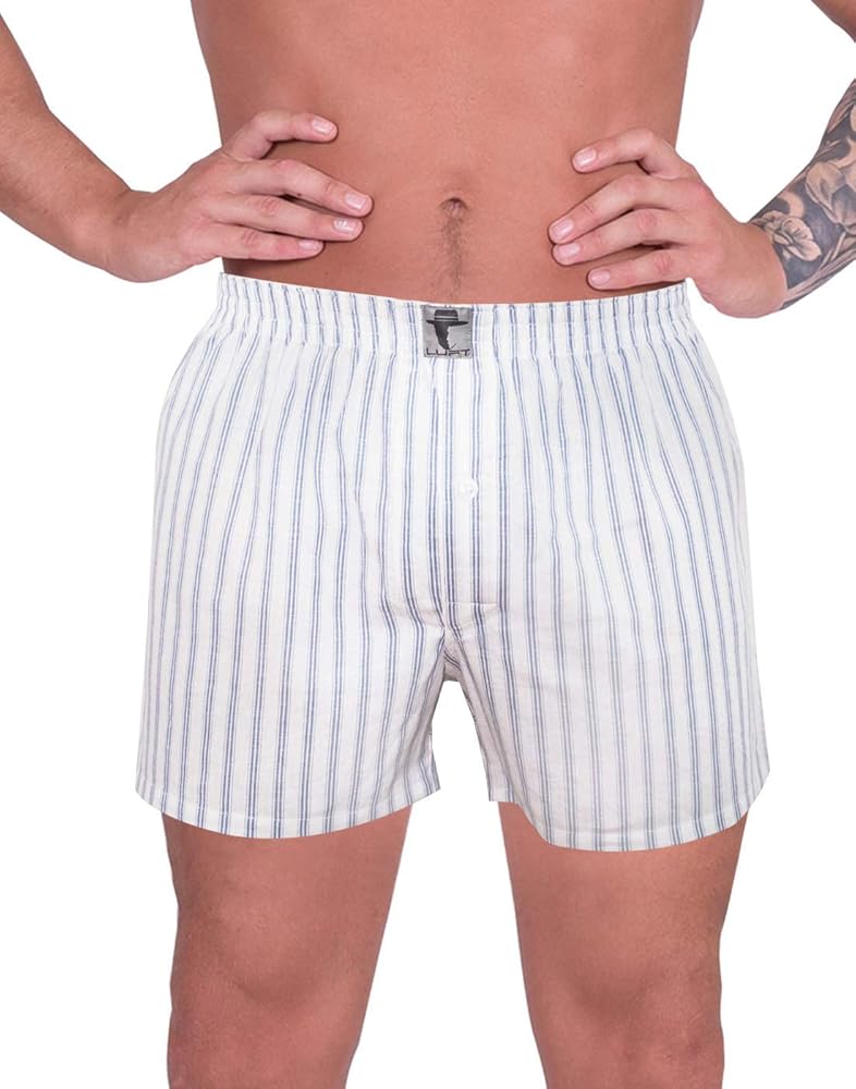 LUFT Mens Stylish Stripes Print Elastic Waist Underwear Soft Comfy Boxer Shorts