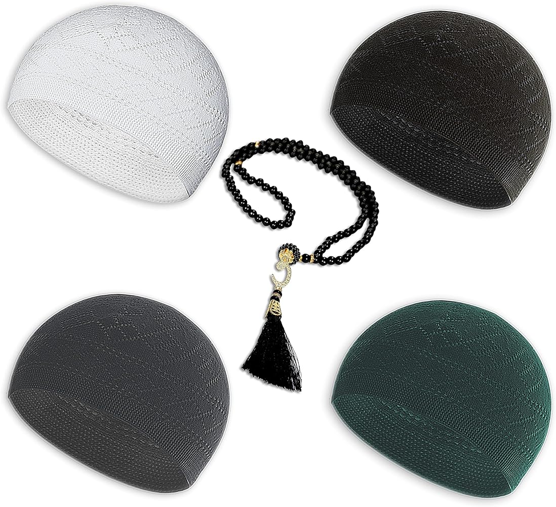 Kufi Hats for Men Muslim, Prayer Cap, Handicraft Taqiyah, Taqiyah Cap, Muslim Tasbih 99 Beads, Muslim Prayer Beads