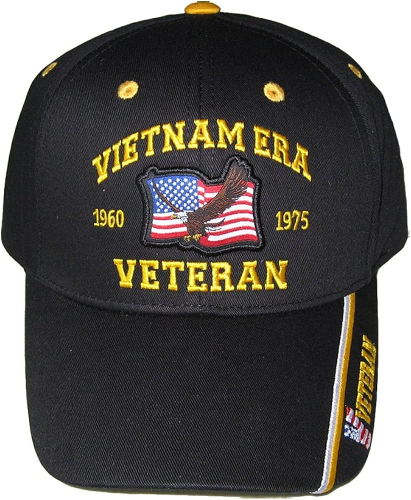 Vietnam Era Veteran 1960-1975 Eagle with Flag Baseball Cap. Black, Adjustable