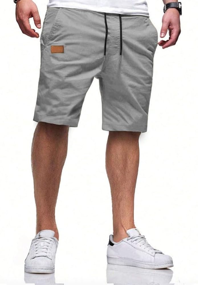 HUNGSON Mens Casual Shorts - Cotton Drawstring Summer Beach Stretch Twill Chino Golf Shorts