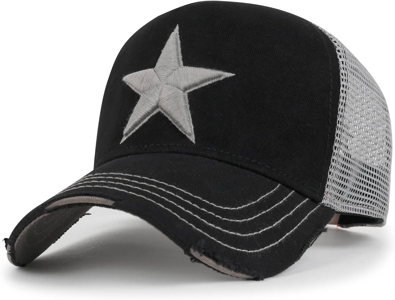 ililily Star Embroidery Black White Trucker Hat Cotton Baseball Cap