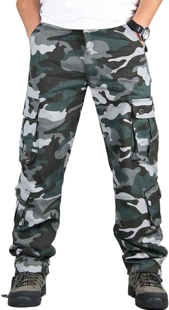 Men's Relaxed Fit Cargo Pants,Wild Military Army Camo Combat Work Outdoors Pants with 8 Pockets