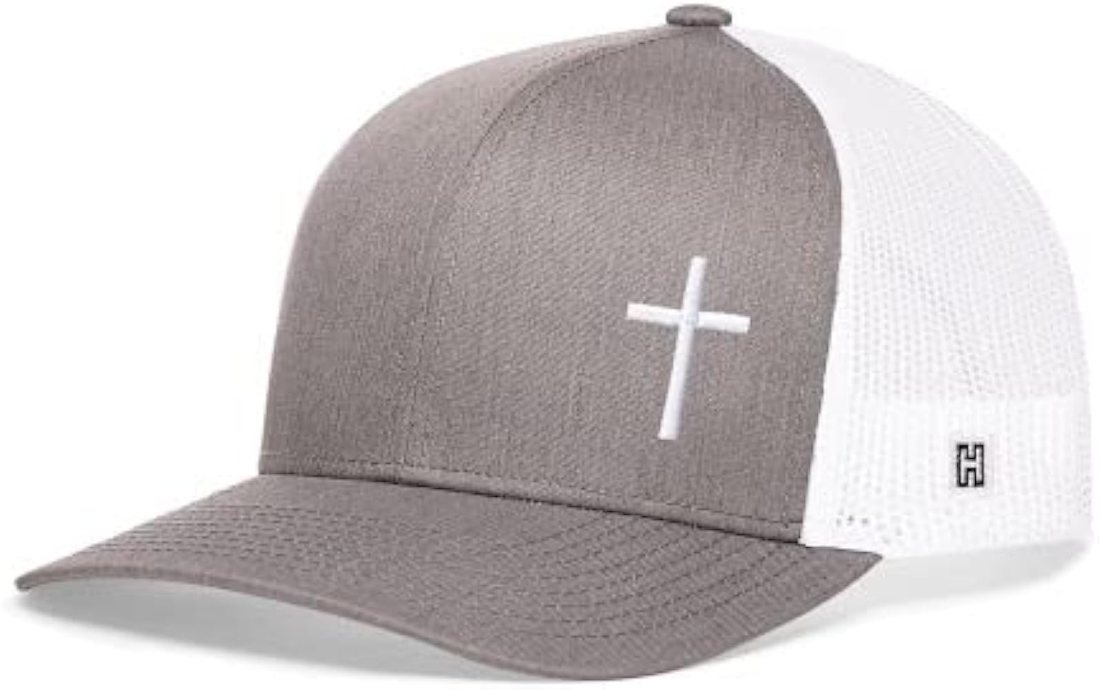 HAKA Embroidered Cross Trucker Hat for Men & Women, Black Baseball Cap, Mesh Snapback, Christian Jesus Cross Hat (Gray/White)