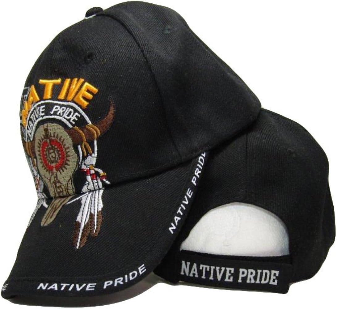 Native Pride American Bull Skull Tribal Shadow Black Indian Embroidered Cap Hat