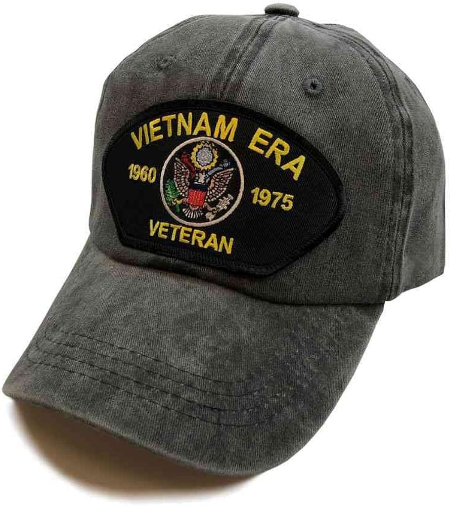 VetFriends.com Vietnam Era Veteran Vintage Grey Baseball Hat with 1960-1975 Eagle Insignia