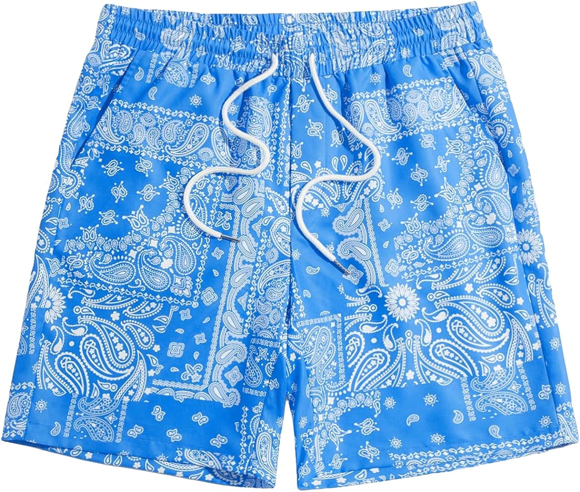 WDIRARA Men's Paisley Print Drawstring Waist Summer Casual Shorts with Pockets