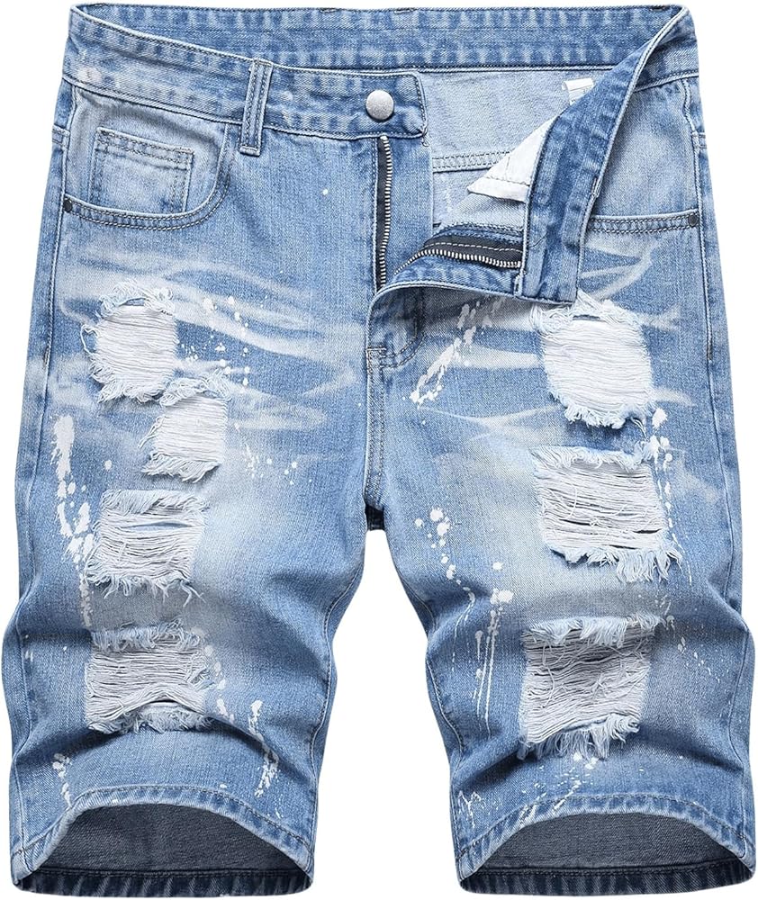 WDIRARA Men's Ripped Distressed Casual Bermuda Denim Shorts with Pocket