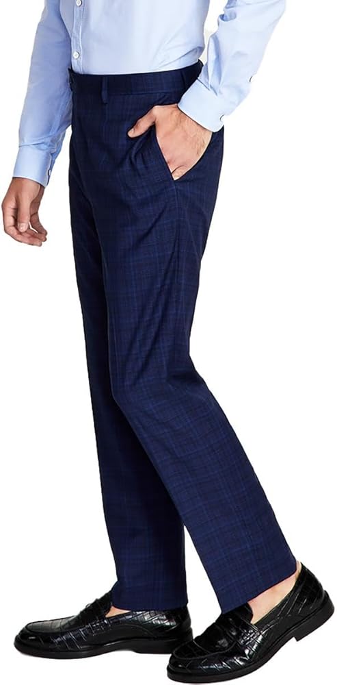 Calvin Klein Mens Slim Fit Plaid Suit Pants Blue 33/32