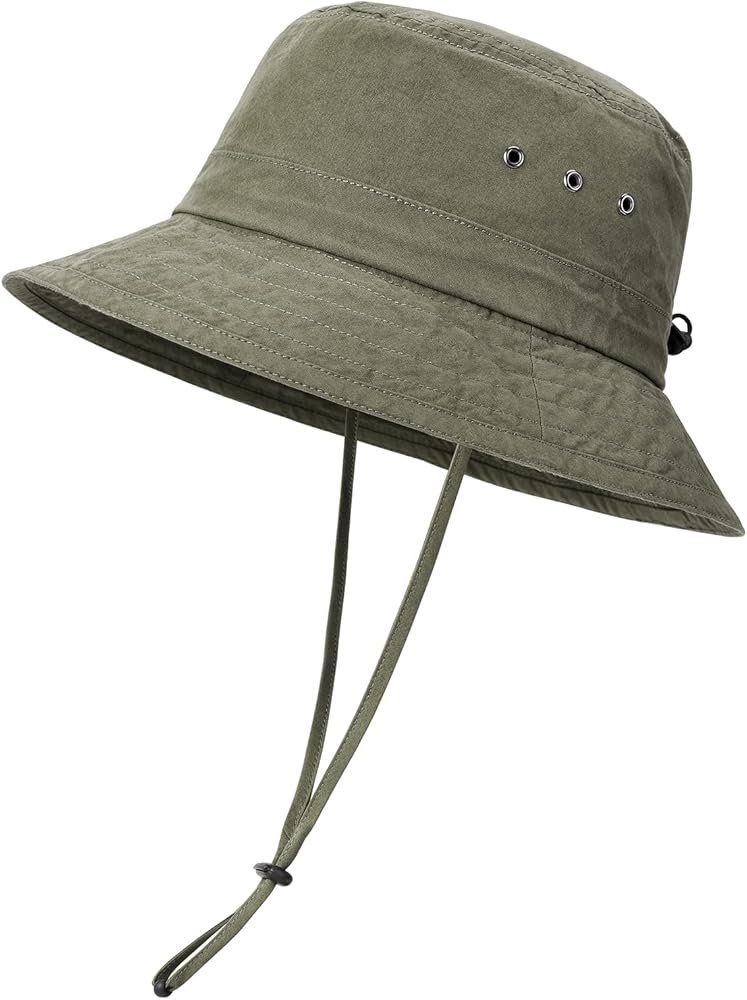 VOBOOM Men Cotton Washed Bucket Hat Packable Boonie Cap Sun Protection Visor Cap (Army Green)