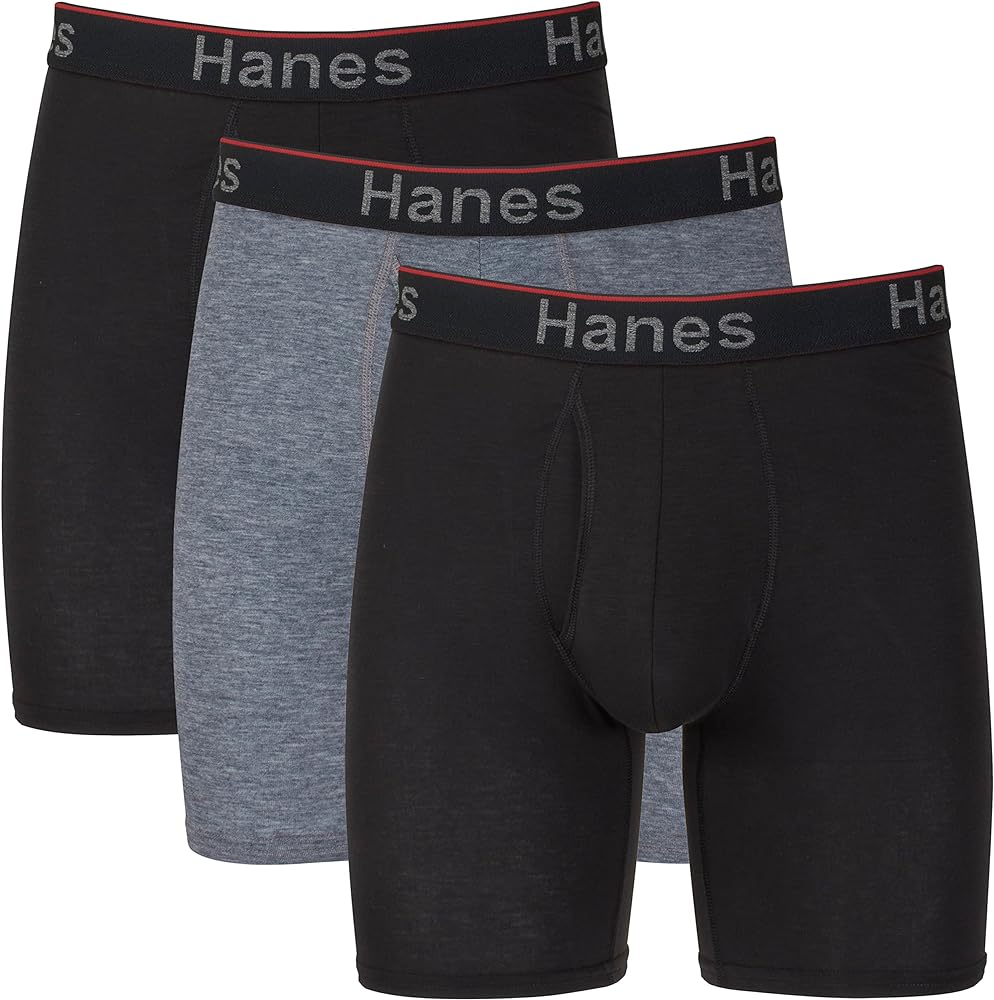 Hanes Total Support Pouch Men's Boxer Brief Underwear, Anti-Chafing, Moisture-Wicking Odor Control, 3-Pack (Reg or Long Leg)