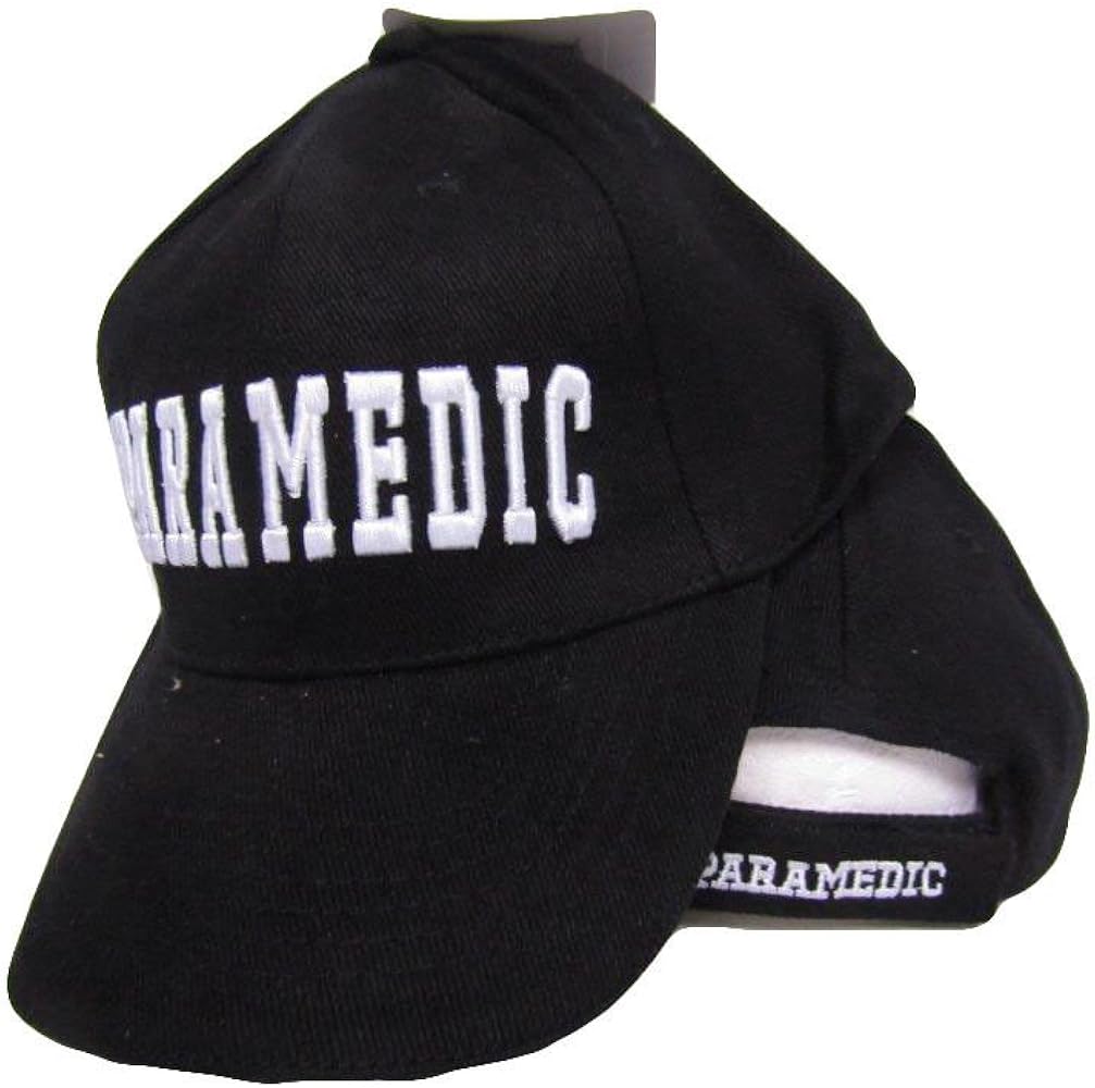 AES Paramedic Medical EMT White Letters Black Embroidered Cap Hat