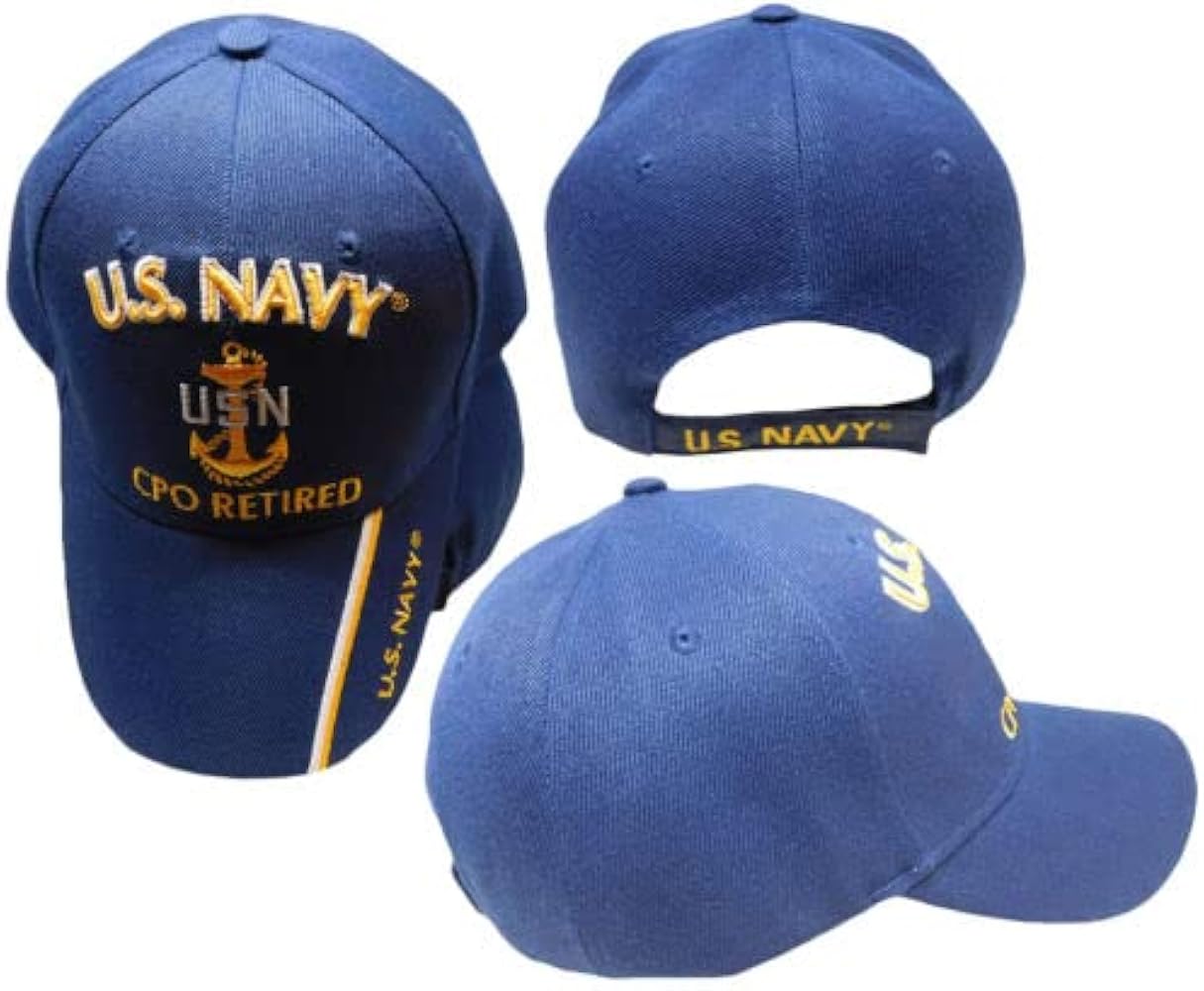 Blue US Navy CPO Chief Petty Officer Retired Hat Ball Cap Veteran