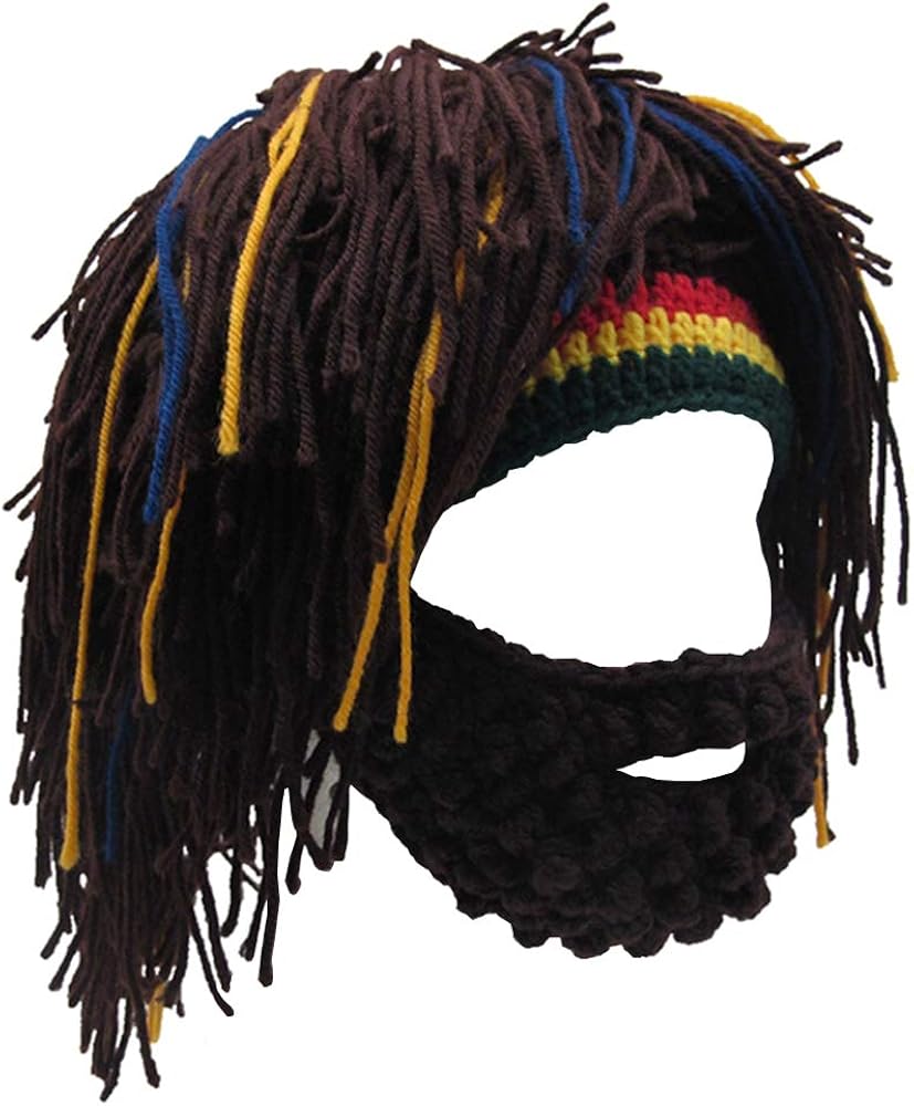 Funny Rasta Wig Beard Hats Knitted Jamaican Rasta Beanie Hat with Dreadlocks Christmas Halloween for Men Women