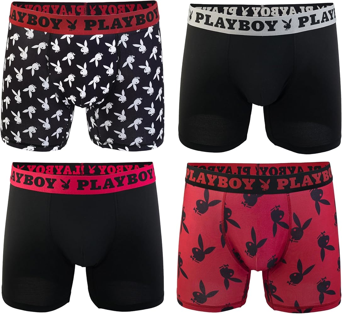 Playboy Men's 4-Pack Everyday Athletic Boxer Briefs with Soft Brushed Fabric Sizes S, M, L & XL