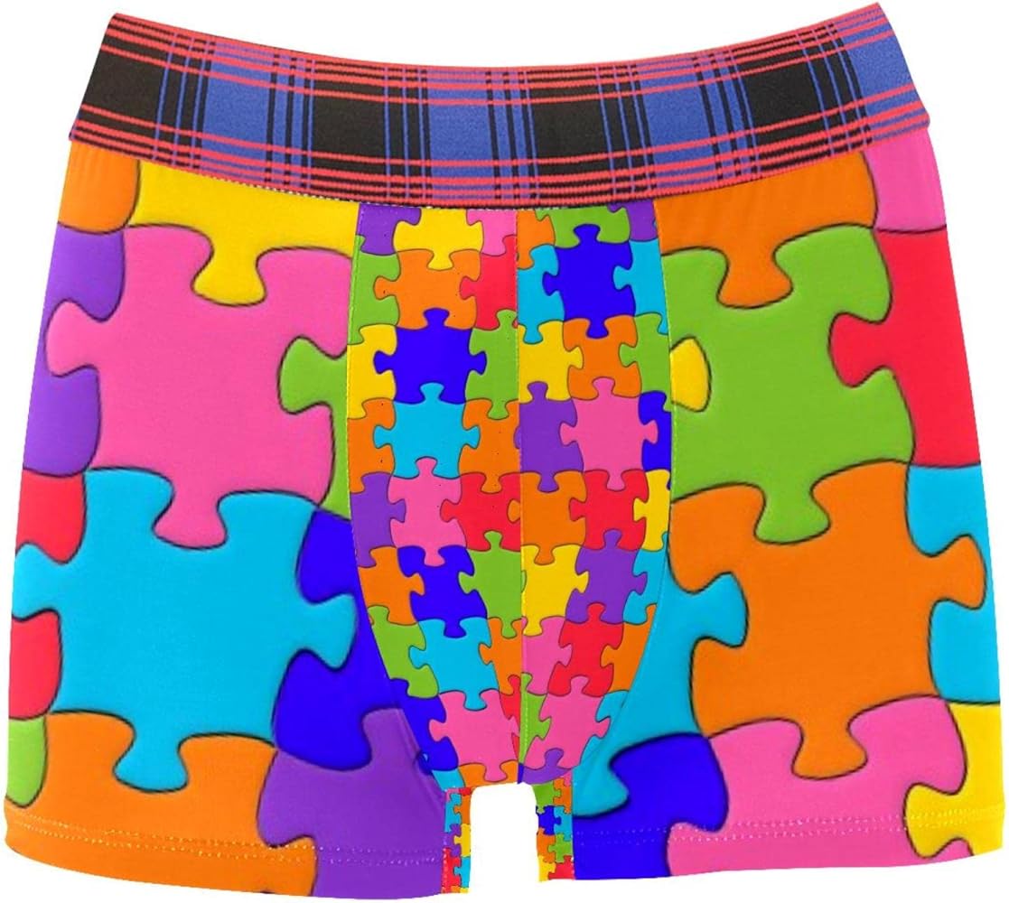 Boxer Briefs Puzzle Piece Rainbow Men Underwear Short Leg Polyester Spandex