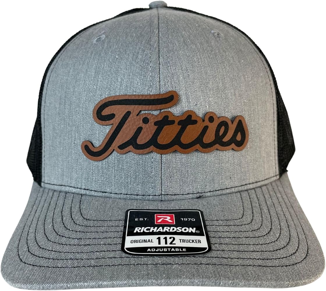 Tittiess Golf Hats Funny Daddy Joke Trucker hat, Laser Engraved Vegan Leather Patch, Richardson 112 hat