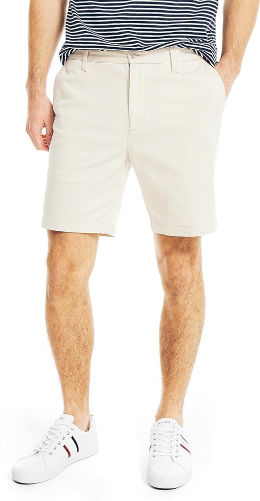 Nautica Men's Classic Fit Flat Front Stretch Solid Chino 8.5" Deck Shorts