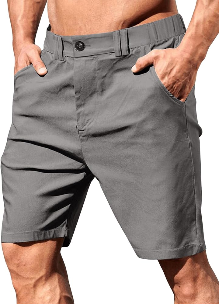 Milumia Men's Elastic High Waist Shorts Casual Button Straight Leg Shorts with Pockets