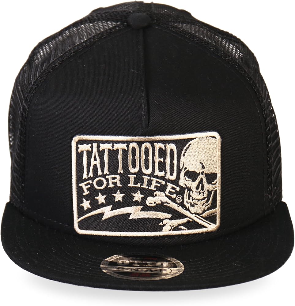 Hot Leathers GSH2003 Tattooed for Life Skull and Bolts Snap Back Hat