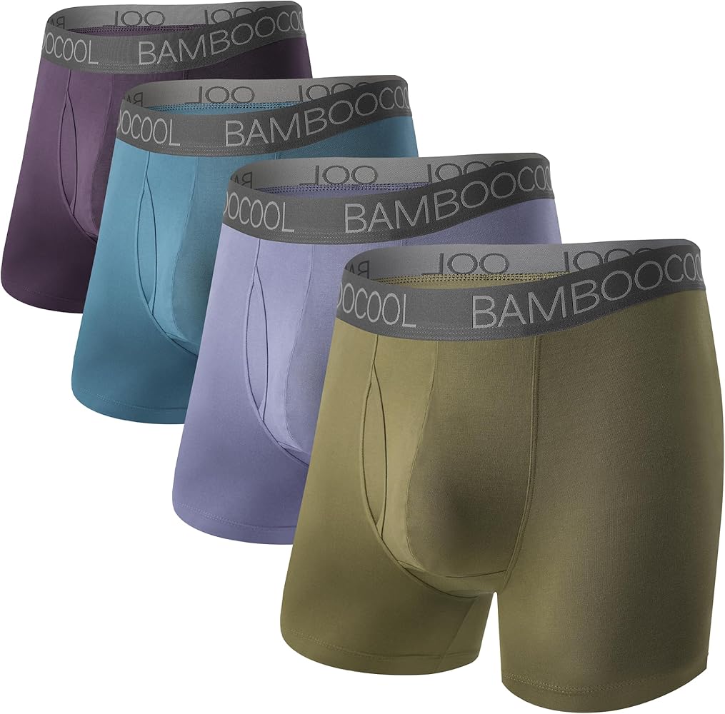 BAMBOO COOL Men's Underwear Dual Pouchs Boxer Briefs Support Ball Pouch Breathable Underwear For Men 4 Pack