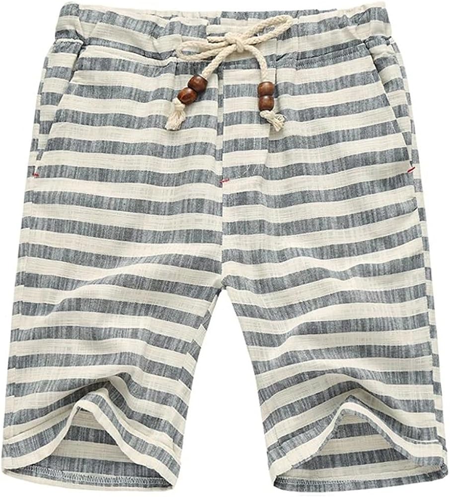 sandbank Men’s Summer Casual Linen Drawstring Striped Beach Shorts