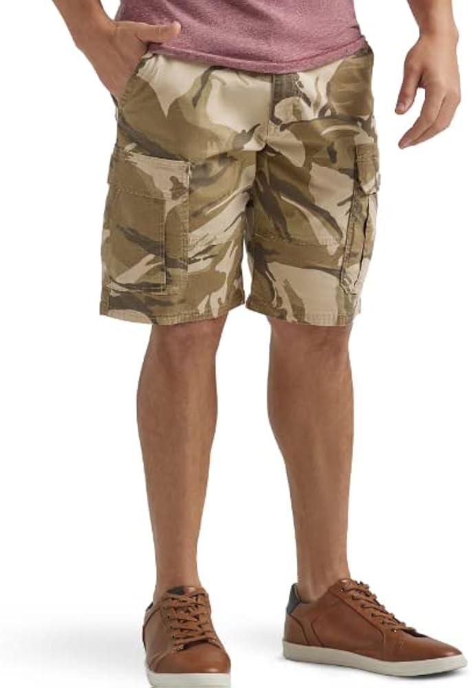 Wrangler Men's Relaxed Fit Cargo Shorts with Stretch Khaki Camo 36