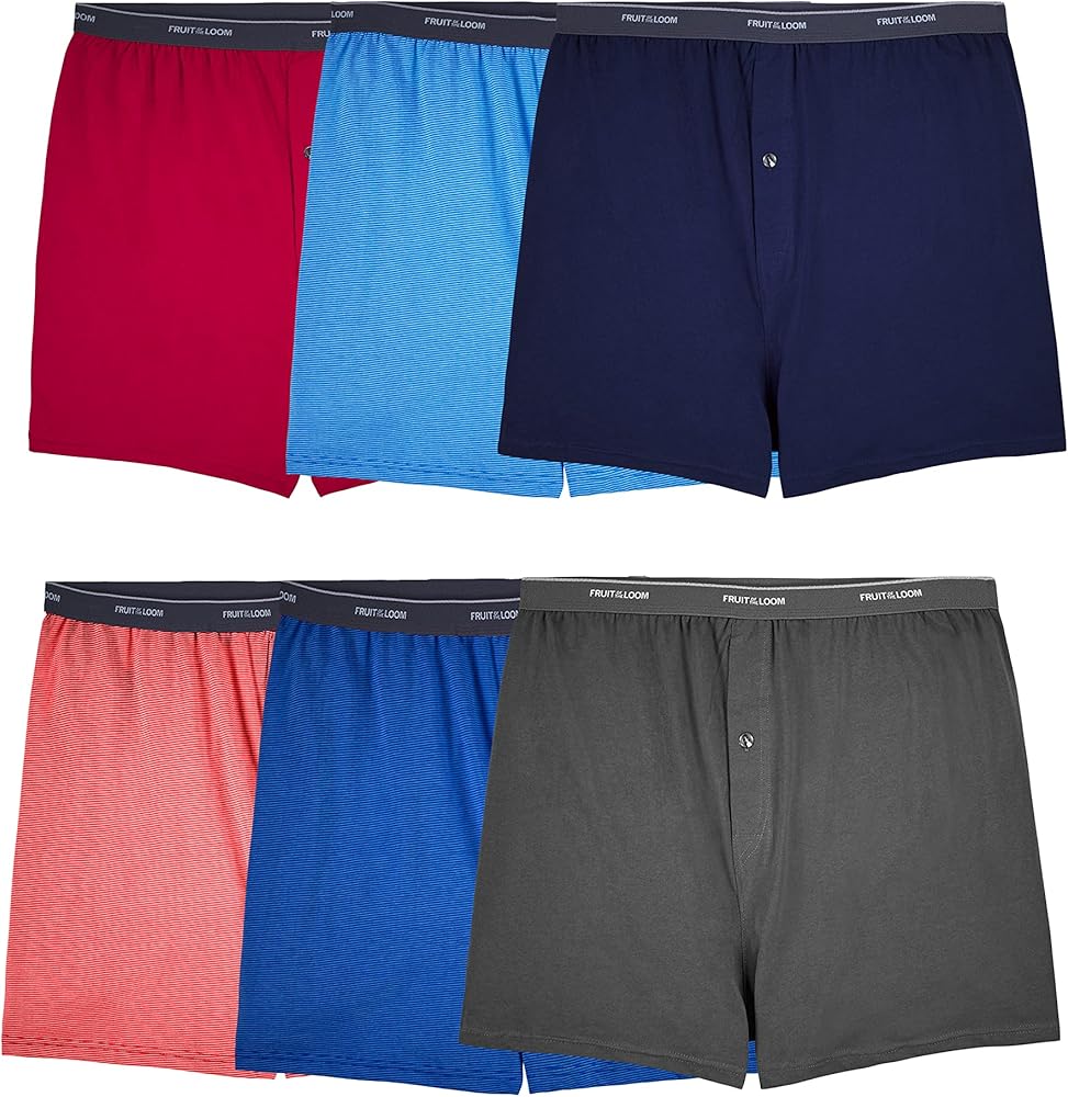 Fruit of the Loom Men's Tag-free Knit Boxer Shorts, Relaxed Fit, Moisture Wicking, Assorted Color Multipacks