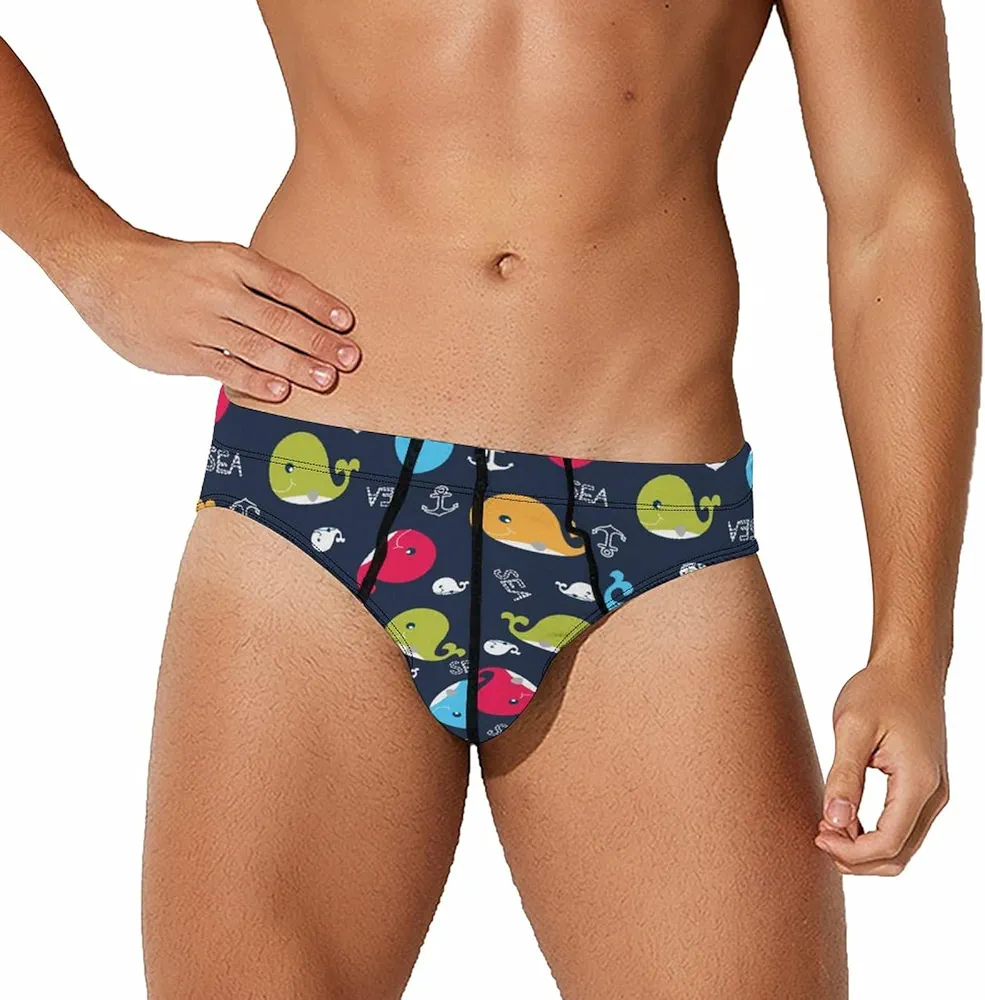 Colorful Whale Anchor Men's Underwear Briefs Soft Underwear with Stretch Waistband Underpants