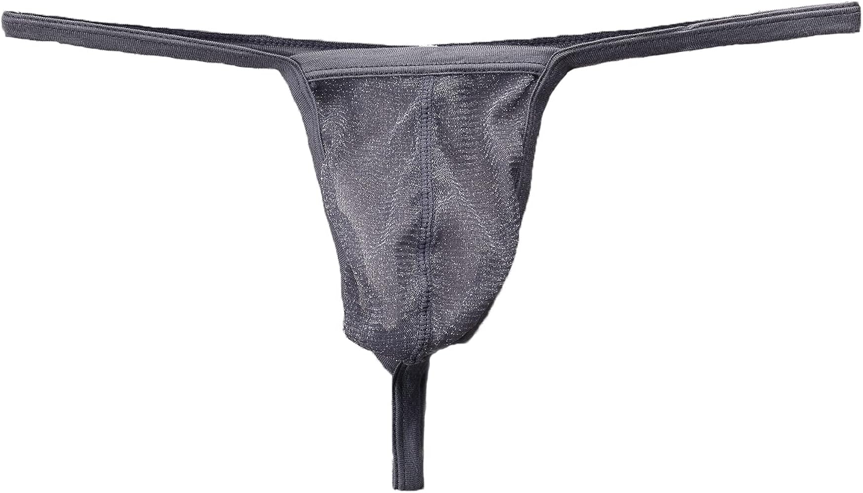 Evankin Mens Sexy Bling Mesh Thong See Through G-Strings Underwear Low Rise Briefs Bikini Thin Belt(#2 Grey,M) 1