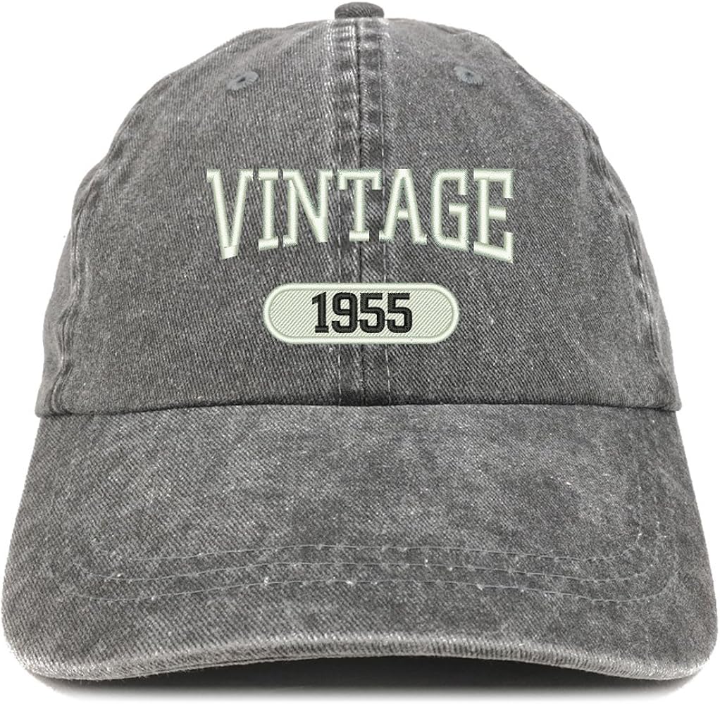 Trendy Apparel Shop Vintage 1955 Embroidered 69th Birthday Soft Crown Washed Cotton Cap