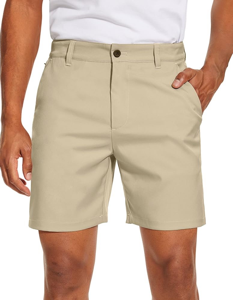 PULI Men's Golf Dress Shorts Flat Front Hybrid 7 Inch Lightweight Quick Dry Chino Casual with Pockets