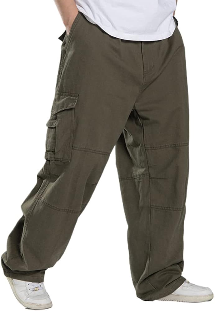 Men's Baggy Cargo Pants Casual Loose Fit Elastic Waist Cotton Twill Cargo Pants