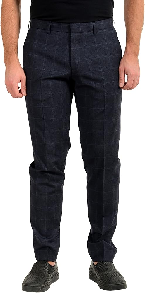 Hugo Boss Men's Genius5 Blue Wool Plaid Dress Pants US 36R IT 52