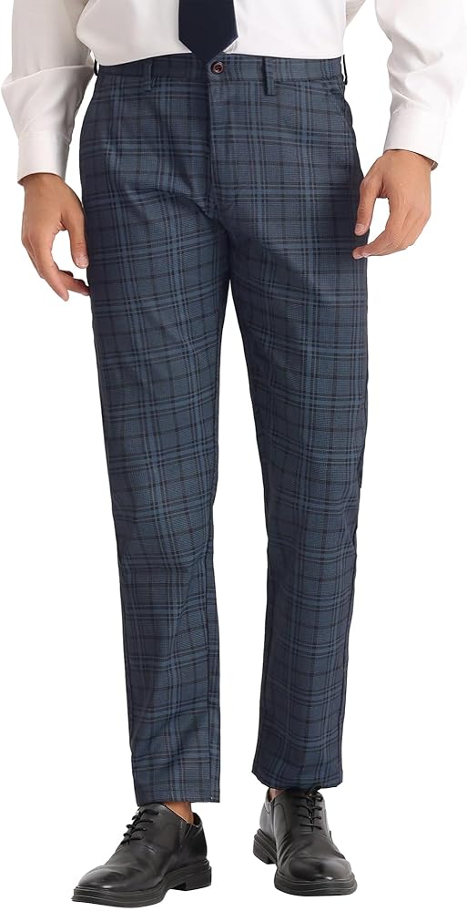 Lars Amadeus Checked Pants for Men's Regular Fit Flat Front Formal Business Plaid Dress Pants