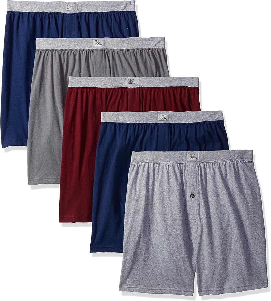 Fruit of the Loom 5-Pack Assorted Knit Boxers, Multi Color, Large