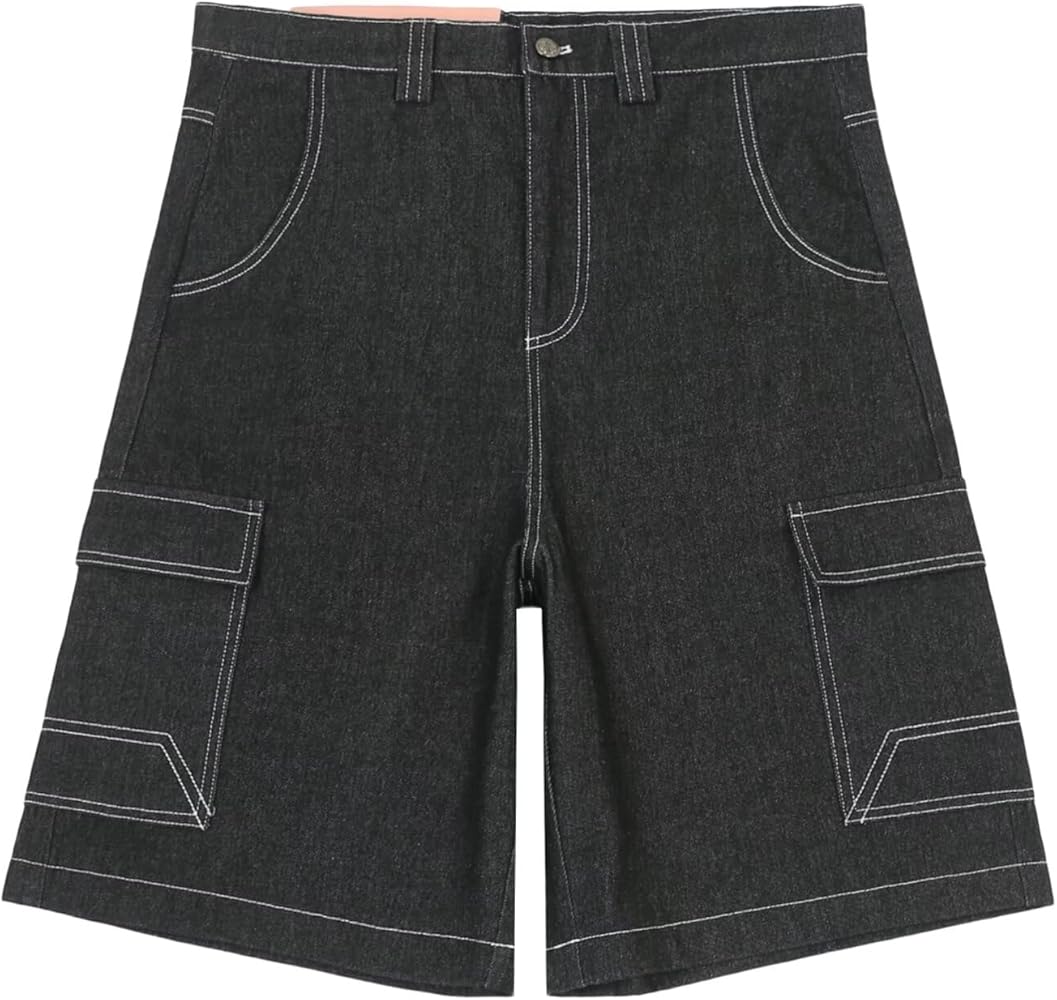 Y2k Letter Embroidery Wide Leg Baggy Shorts for Men Straight Summer Knee Length Pants