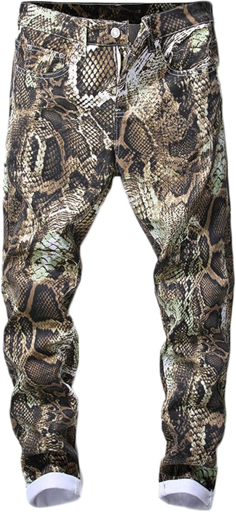 Andongnywell Mens Joggers Cotton Snakeskin Printing Slim Fit Pencil Casual Pants Snak Print Trousers