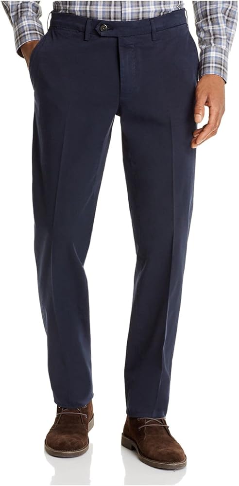 Canali Mens Navy Flat Front Easy Care Stretch Straight Leg Chino Pants 48W L