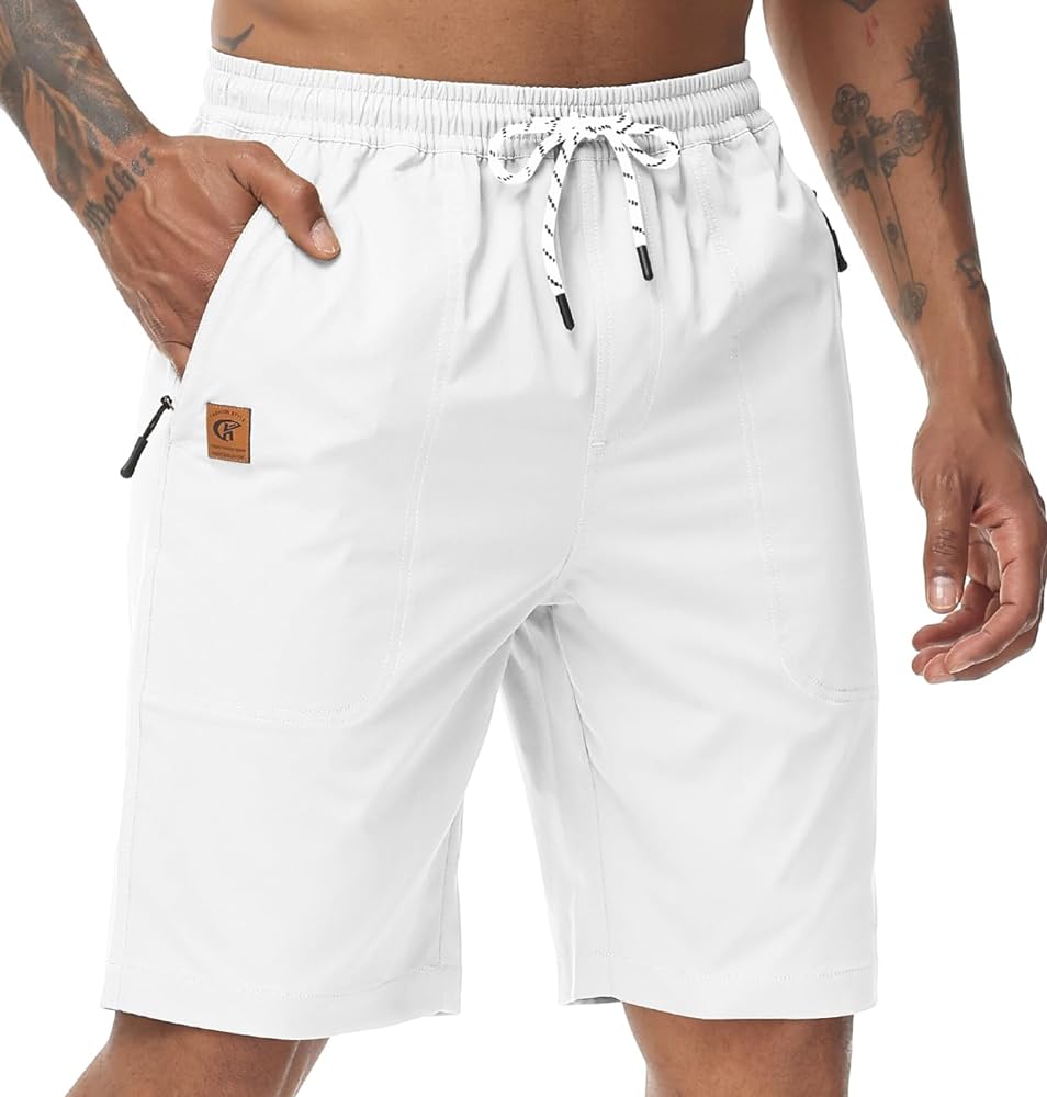 Men's Stretch Shorts Casual Classic Fit Drawstring Summer Beach Shorts with Zipper Pockets