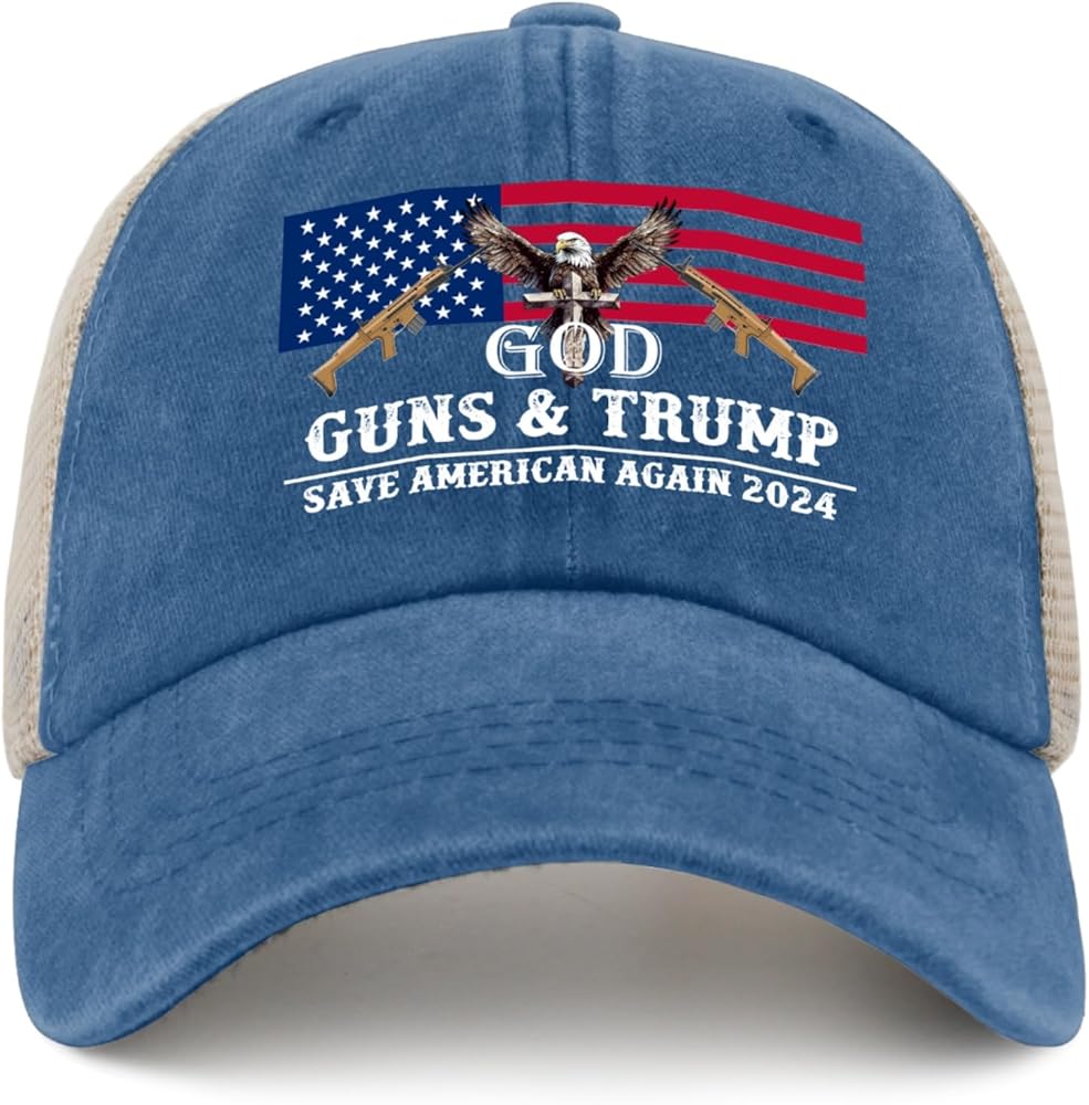 God Guns and Trump Save American Again 2024 Hat Trucker Hat Women Funny Mesh Baseball Cap for Fall