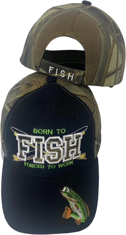 New! Embroidered Born to Fish Forced to Work Adjustable Baseball Cap