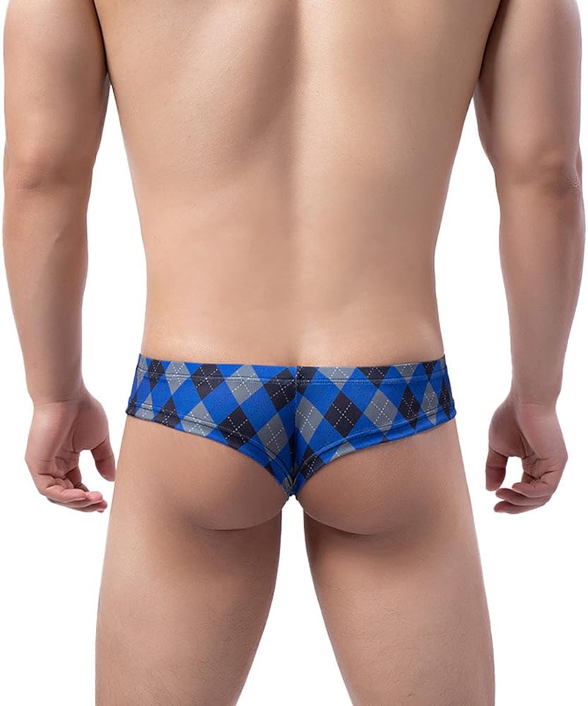 Men's Plaid Printed Ice Thread Underpants Breathable Men's Breathable G-string Pants