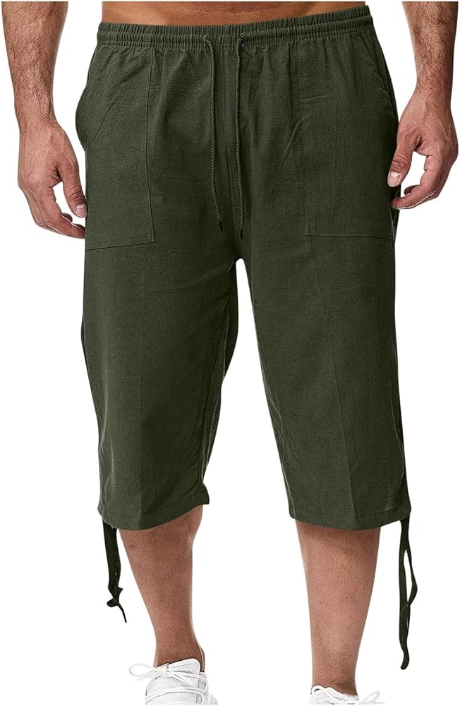 Men's Shorts Fashion Casual Solid Color Drawstring Pocket Calf-Length Pants Shorts