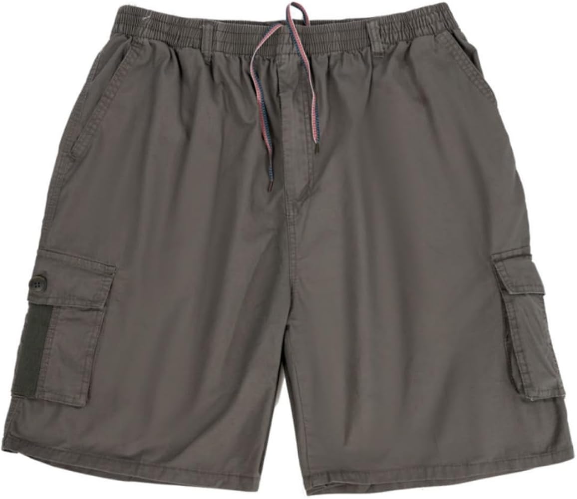 Men's Full Elastic Waist Casual Loose Lightweight Large Cargo Shorts with Belt Hoops and Zipper Fly