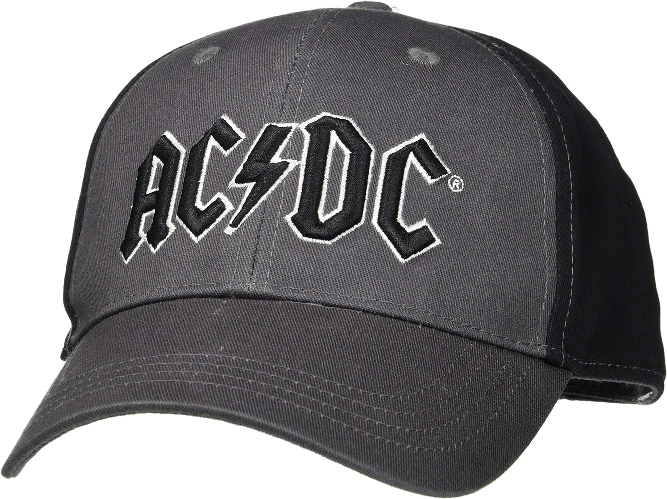 AC/DC Men's Baseball Cap 2-Tone Grey/Black Embroidered Black Logo Hat