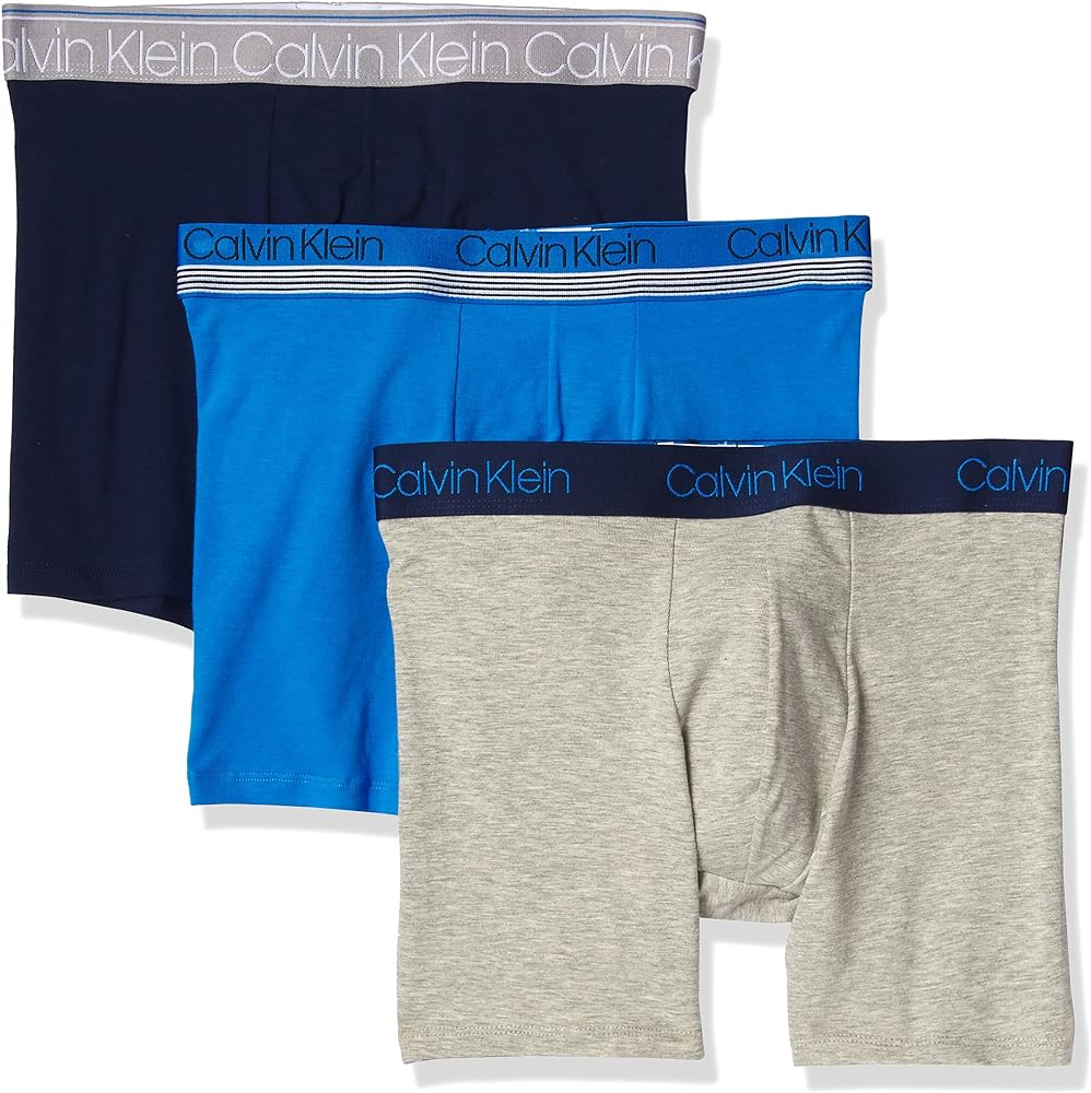 Calvin Klein Men's Boxer Brief 3 Pack, New Navy, Grey Heather, Deep Sky Blue, L