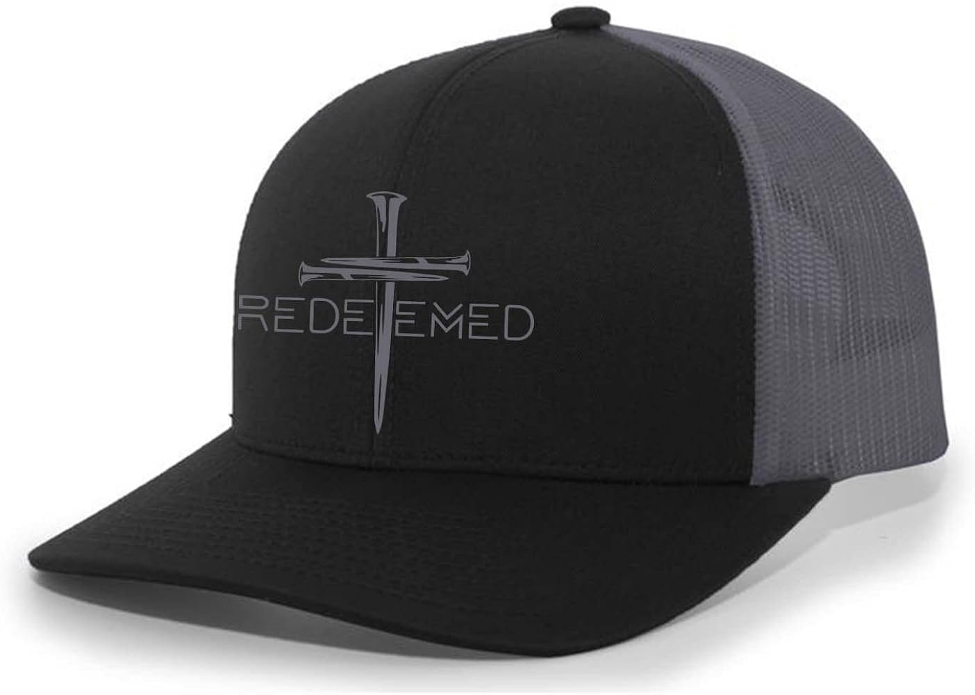 Christian Redeemed Cross Nails Mens Embroidered Mesh Back Trucker Hat