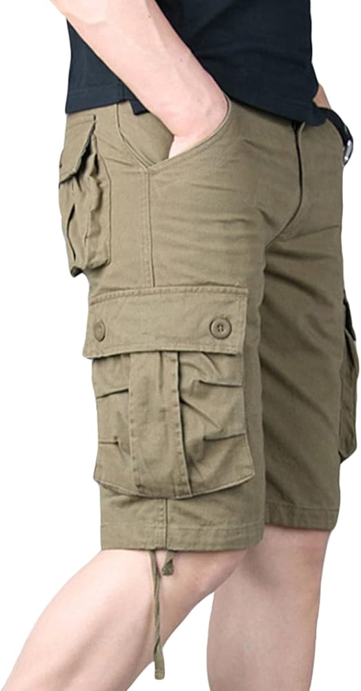 Mens Lightweight Multi Pocket Shorts Loose Fit Cotton Casual Cargo Shorts Outdoor Tactical Summer Short Pants